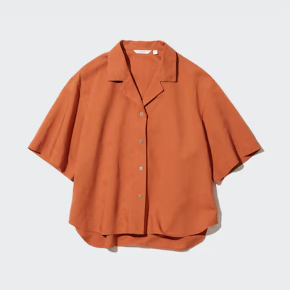 UNIQLO Linen-Blend Open Collar Short-Sleeve Shirt  -   multi color available